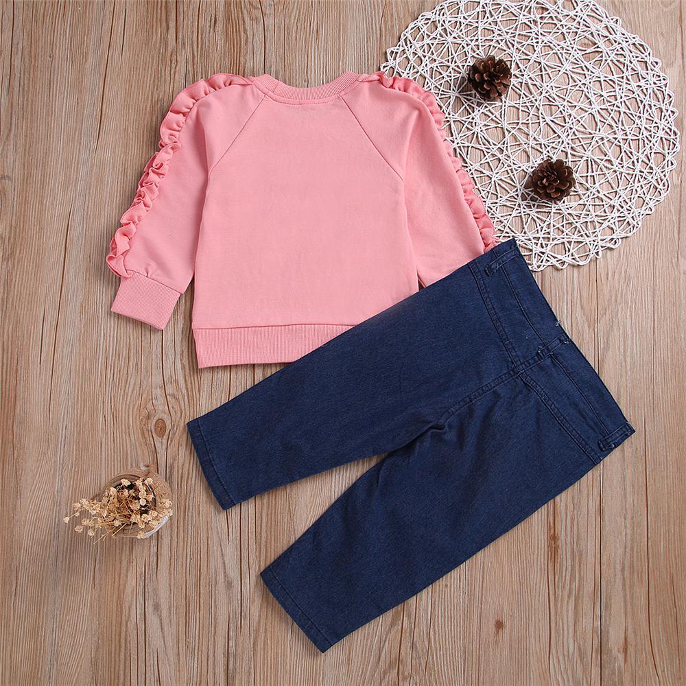 Girls Solid Long Sleeve Top & Jeans Wholesale Girls Boutique Clothing - PrettyKid
