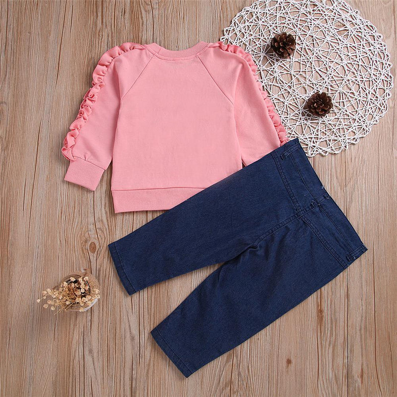 Girls Solid Long Sleeve Top & Jeans Wholesale Girls Boutique Clothing - PrettyKid