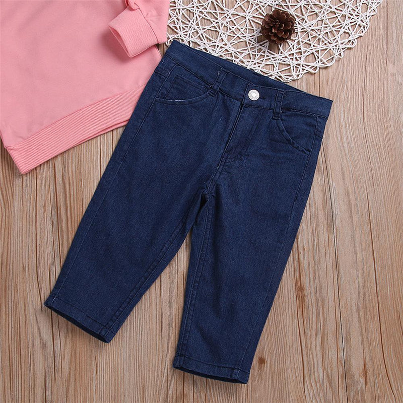 Girls Solid Long Sleeve Top & Jeans Wholesale Girls Boutique Clothing - PrettyKid