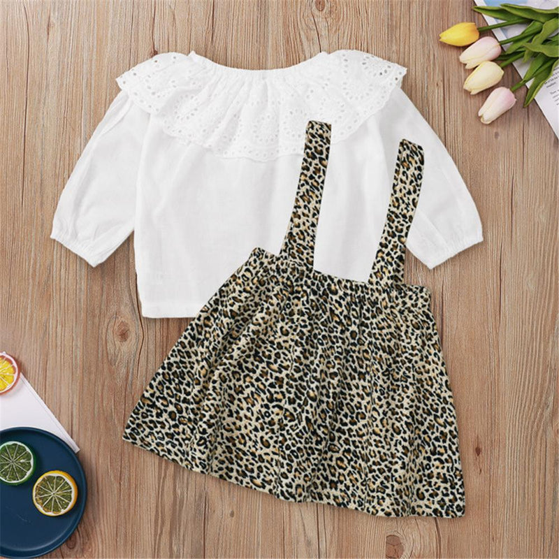 Baby Girl Solid Long Sleeve Top & Leopard Skirt Baby Clothes Wholesale - PrettyKid