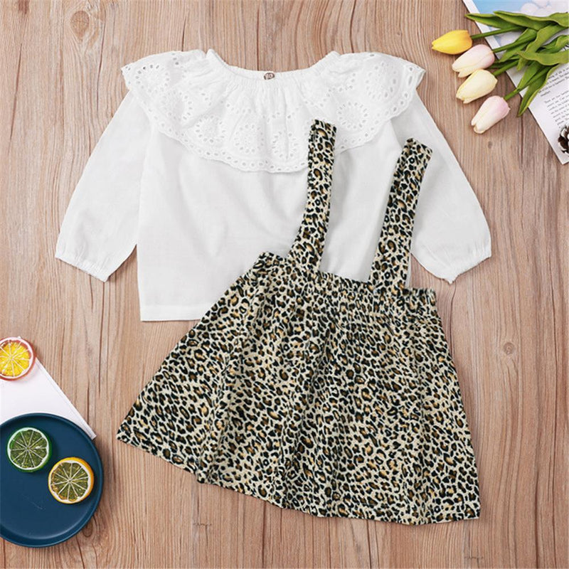 Baby Girl Solid Long Sleeve Top & Leopard Skirt Baby Clothes Wholesale - PrettyKid