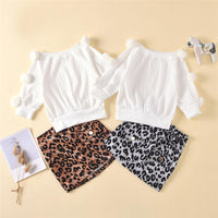 Toddler Girls Solid Long Sleeve Top & Leopard Skirt Girls Wholesale - PrettyKid