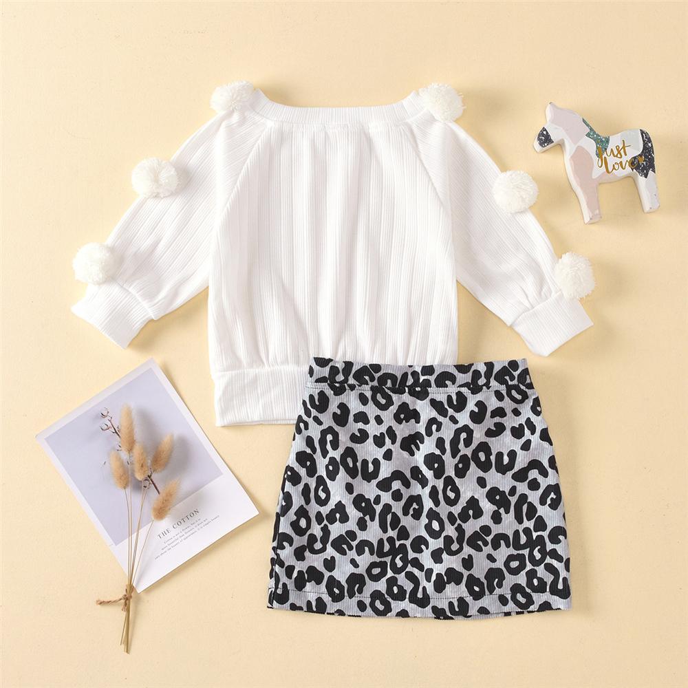 Toddler Girls Solid Long Sleeve Top & Leopard Skirt Girls Wholesale - PrettyKid