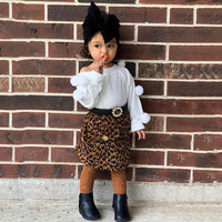 Toddler Girls Solid Long Sleeve Top & Leopard Skirt Girls Wholesale - PrettyKid