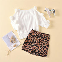 Toddler Girls Solid Long Sleeve Top & Leopard Skirt Girls Wholesale - PrettyKid