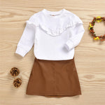 Girls Solid Long Sleeve Top & PU Skirt Wholesale Girls Boutique Clothing - PrettyKid