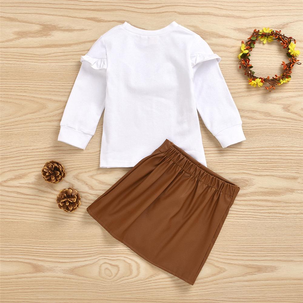 Girls Solid Long Sleeve Top & PU Skirt Wholesale Girls Boutique Clothing - PrettyKid