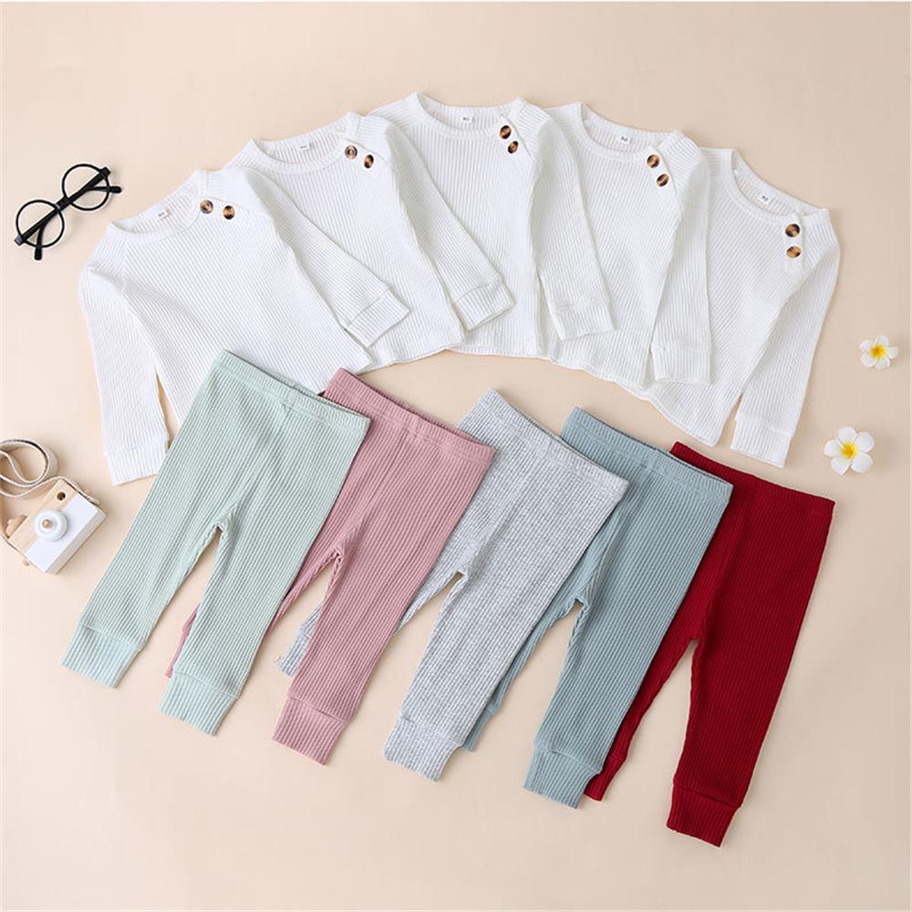 Unisex Solid Long Sleeve Top & Pants Cheap Baby Clothes In Bulk - PrettyKid