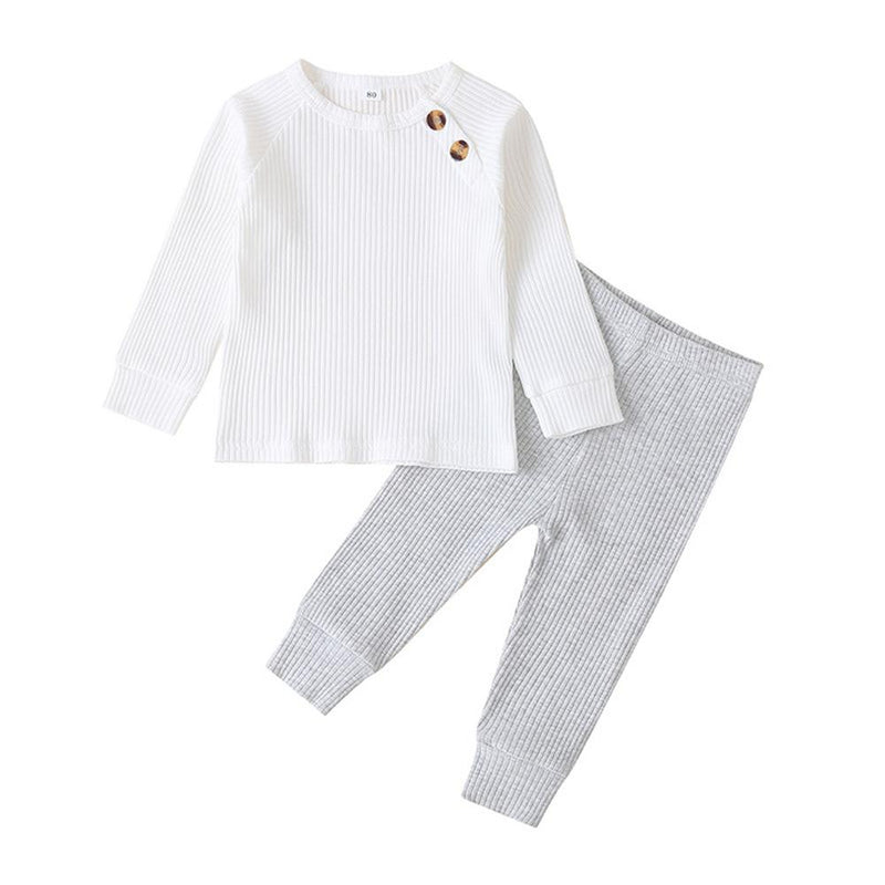 Unisex Solid Long Sleeve Top & Pants Cheap Baby Clothes In Bulk - PrettyKid