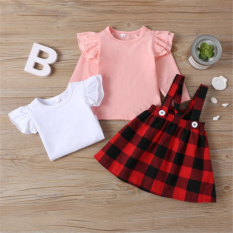 Girls Solid Long Sleeve Top & Plaid Skirt Wholesale Girl Boutique Clothing - PrettyKid