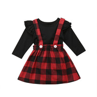 Girls Solid Long Sleeve Top & Plaid Skirt Wholesale Girl Boutique Clothing - PrettyKid
