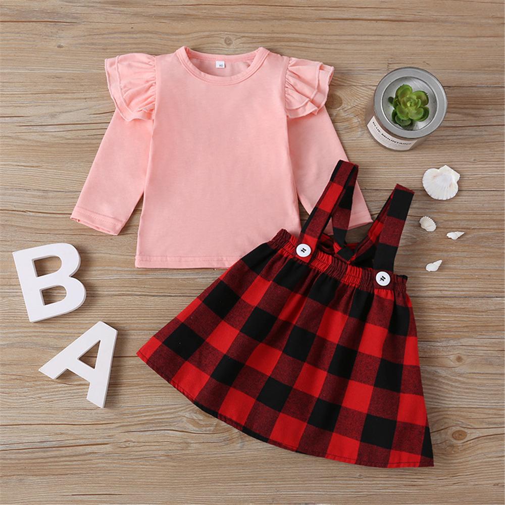 Girls Solid Long Sleeve Top & Plaid Skirt Wholesale Girl Boutique Clothing - PrettyKid