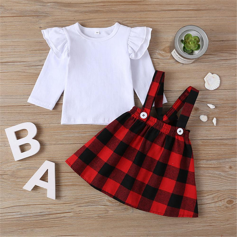 Girls Solid Long Sleeve Top & Plaid Skirt Wholesale Girl Boutique Clothing - PrettyKid
