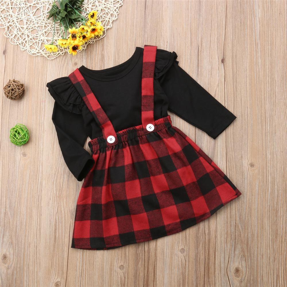 Girls Solid Long Sleeve Top & Plaid Skirt Wholesale Girl Boutique Clothing - PrettyKid