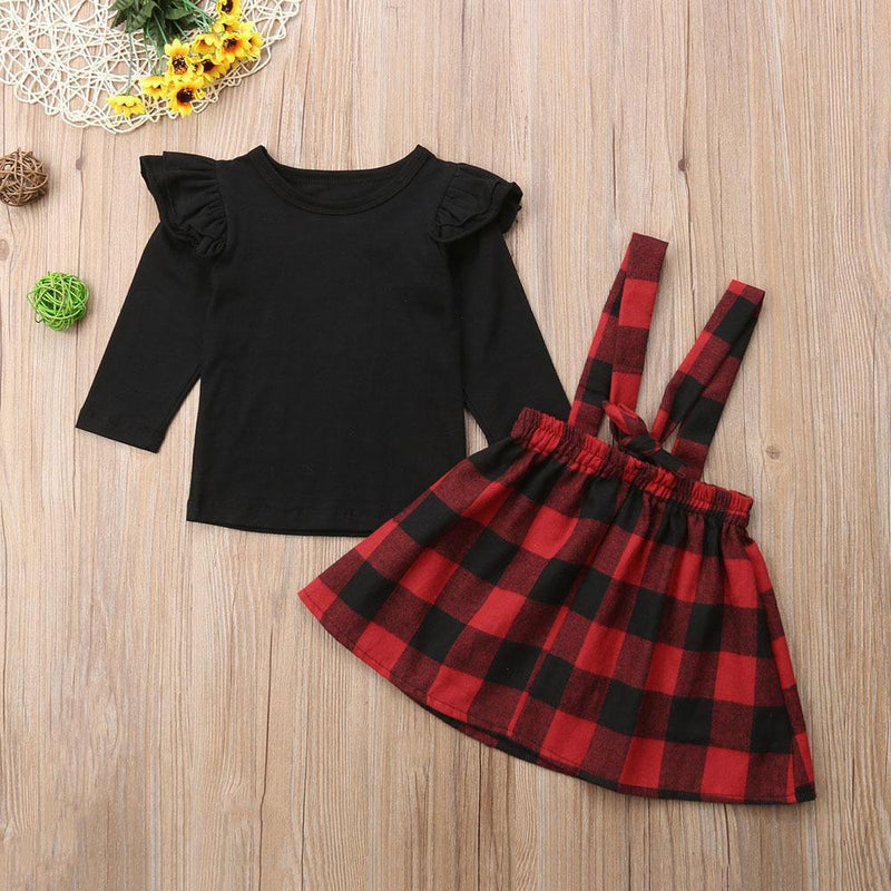Girls Solid Long Sleeve Top & Plaid Skirt Wholesale Girl Boutique Clothing - PrettyKid