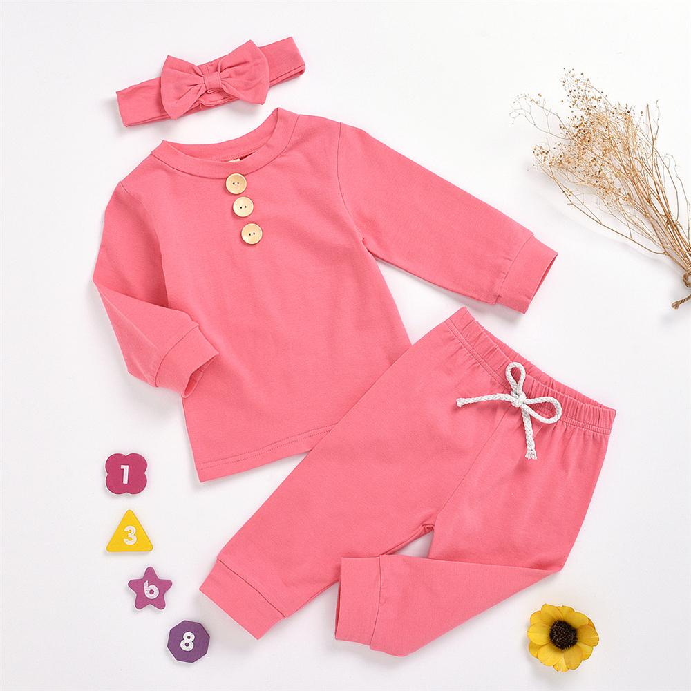 Baby Girls Solid Long Sleeve Tracksuit & Headband Girls Clothes Wholesale - PrettyKid