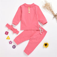 Baby Girls Solid Long Sleeve Tracksuit & Headband Girls Clothes Wholesale - PrettyKid