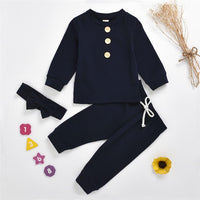 Baby Girls Solid Long Sleeve Tracksuit & Headband Girls Clothes Wholesale - PrettyKid