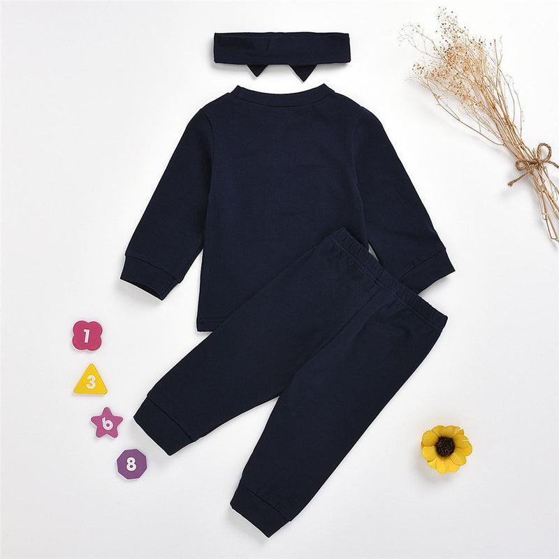 Baby Girls Solid Long Sleeve Tracksuit & Headband Girls Clothes Wholesale - PrettyKid