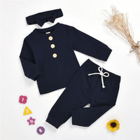 Baby Girls Solid Long Sleeve Tracksuit & Headband Girls Clothes Wholesale - PrettyKid