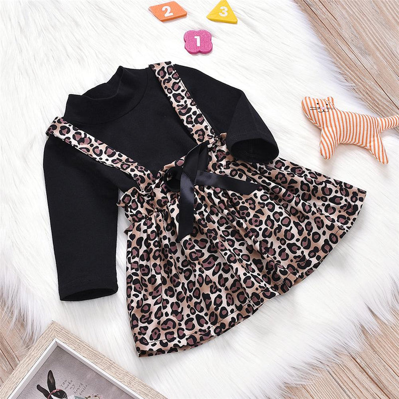 Baby Girls Solid Long Sleeve Turtleneck Top & Leopard Skirt Girl Wholesale - PrettyKid
