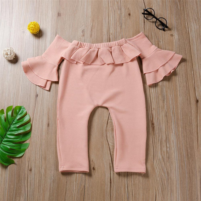 Girls Solid Off Shoulder Ruffled Jumpsuit Girls Clothes Wholesale - PrettyKid