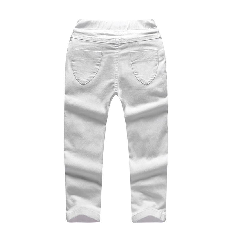 Girls Solid Pocket Denim Ripped Pants - PrettyKid
