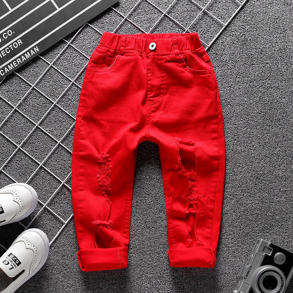 Girls Solid Pocket Denim Ripped Pants - PrettyKid