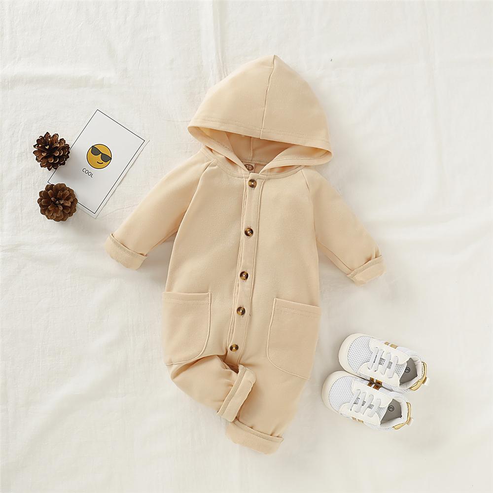 Baby Unisex Solid Pocket Hooded Romper Wholesale Baby Rompers - PrettyKid