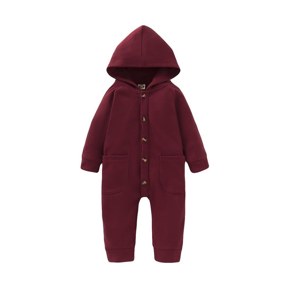 Baby Unisex Solid Pocket Hooded Romper Wholesale Baby Rompers - PrettyKid