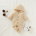 Baby Unisex Solid Pocket Hooded Romper Wholesale Baby Rompers - PrettyKid
