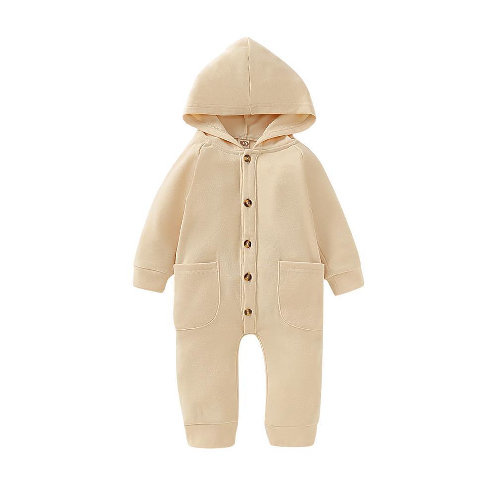 Baby Unisex Solid Pocket Hooded Romper Wholesale Baby Rompers - PrettyKid