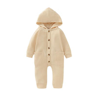 Baby Unisex Solid Pocket Hooded Romper Wholesale Baby Rompers - PrettyKid