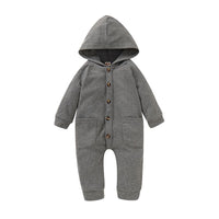 Baby Unisex Solid Pocket Hooded Romper Wholesale Baby Rompers - PrettyKid