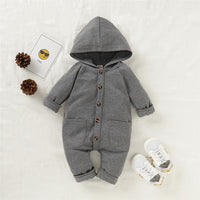 Baby Unisex Solid Pocket Hooded Romper Wholesale Baby Rompers - PrettyKid