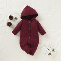 Baby Unisex Solid Pocket Hooded Romper Wholesale Baby Rompers - PrettyKid