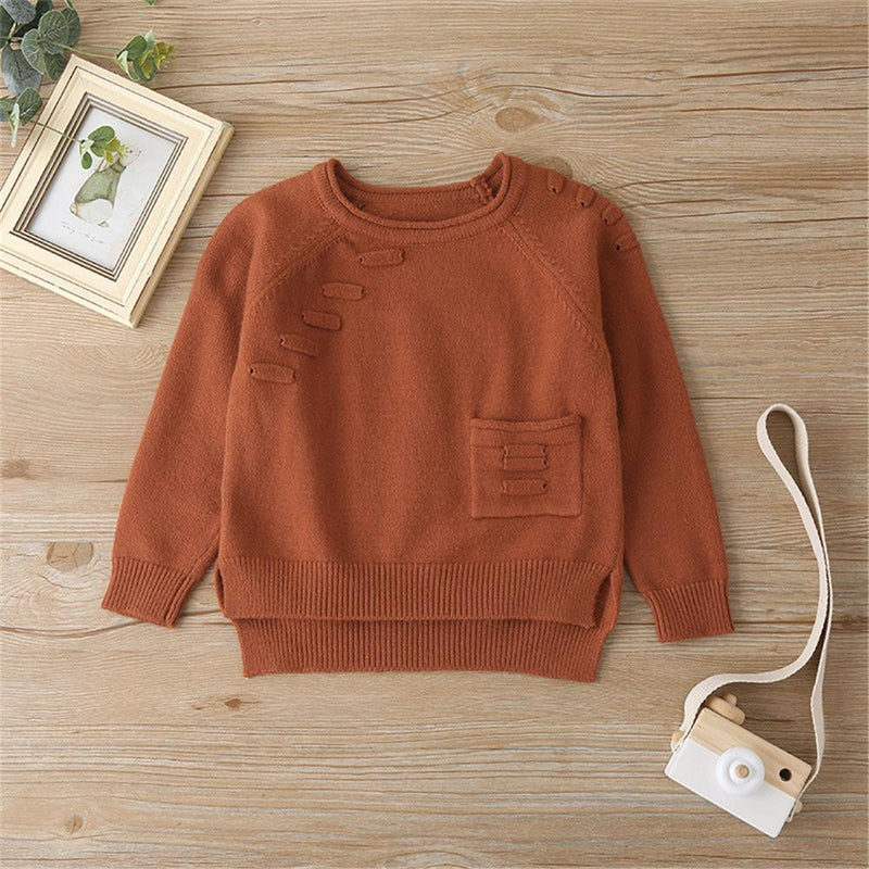 Girls Solid Pocket Pullover Sweaters Girls Boutique Wholesale - PrettyKid