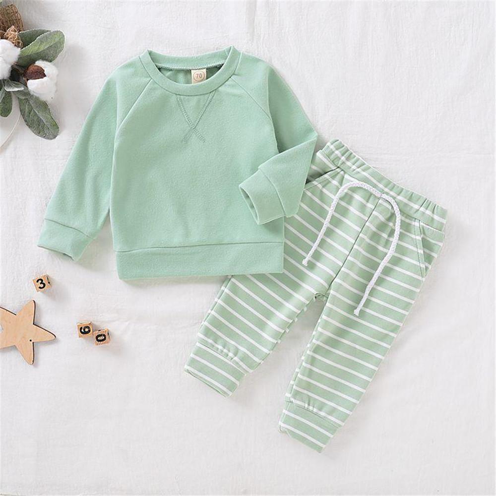 Baby Solid Pullover & Striped Pants - PrettyKid