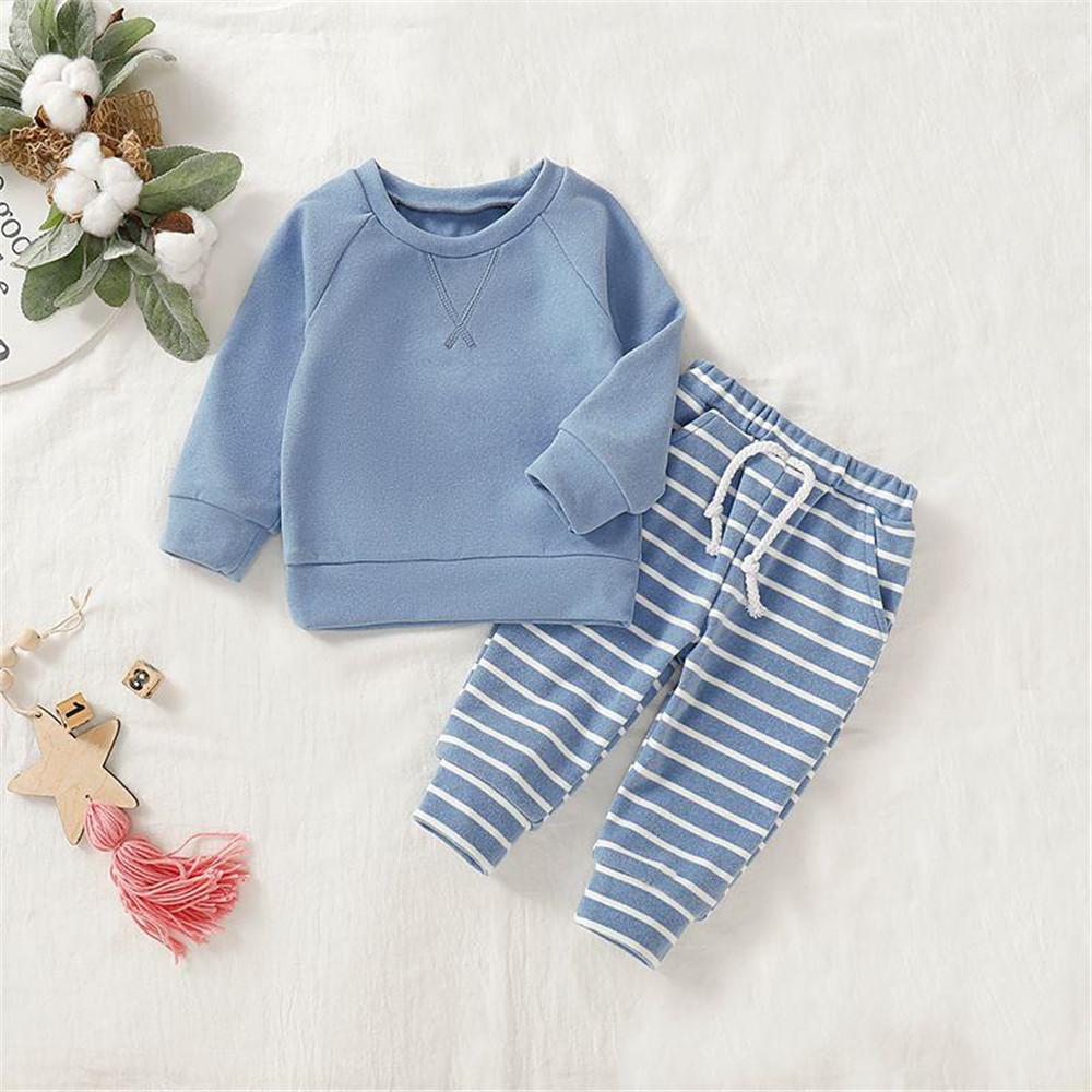 Baby Solid Pullover & Striped Pants - PrettyKid