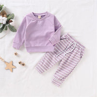 Baby Solid Pullover & Striped Pants - PrettyKid