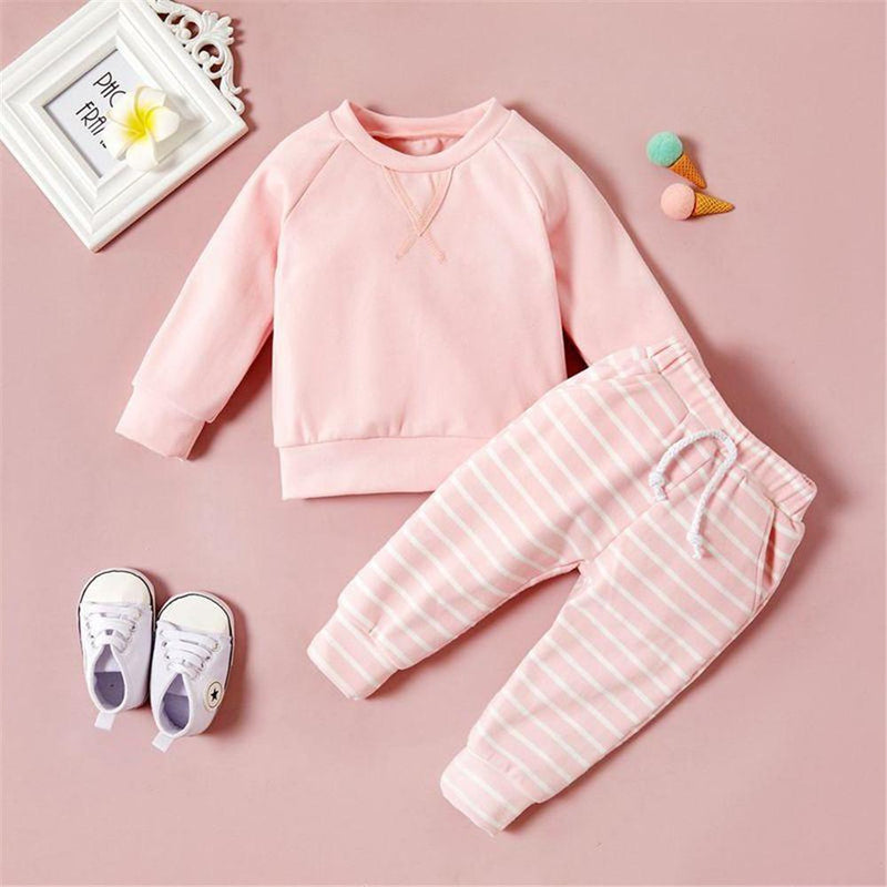 Baby Solid Pullover & Striped Pants - PrettyKid