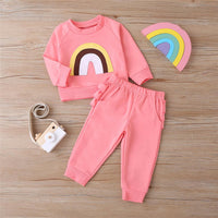 Baby Girls Solid Rainbow Long Sleeve Top & Pants Children Clothes Wholesale - PrettyKid