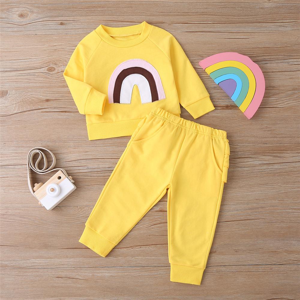 Baby Girls Solid Rainbow Long Sleeve Top & Pants Children Clothes Wholesale - PrettyKid