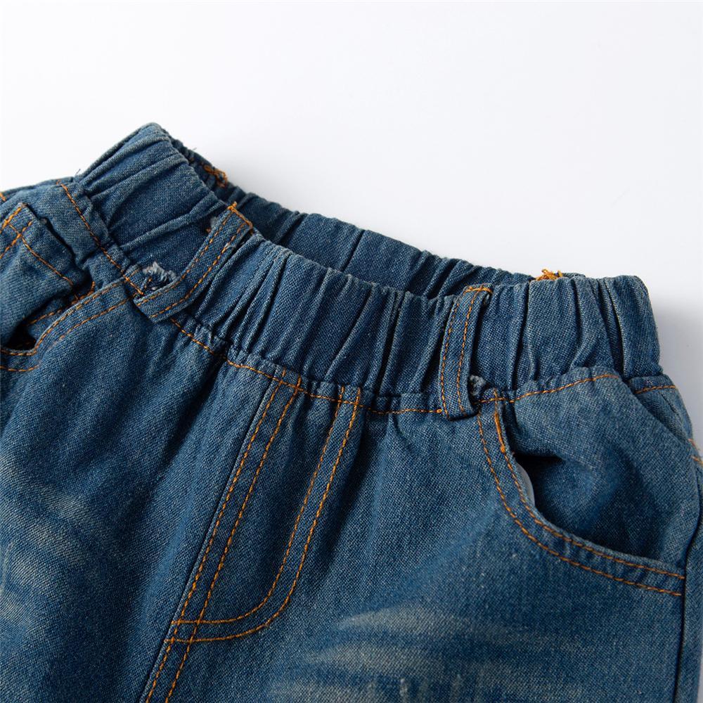 Boys Solid Ripped Denim Overalls Wholesale - PrettyKid