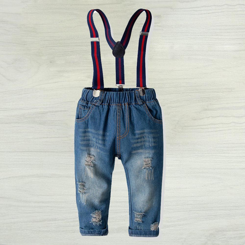 Boys Solid Ripped Denim Overalls Wholesale - PrettyKid