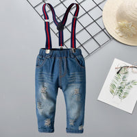 Boys Solid Ripped Denim Overalls Wholesale - PrettyKid