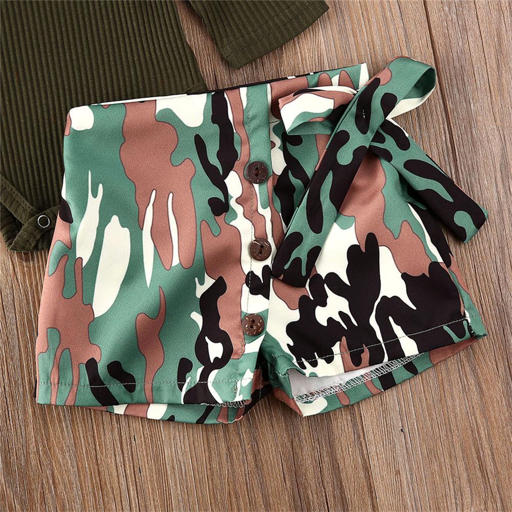 Baby Girls Solid Romper & Camo Shorts Wholesale Baby Outfits - PrettyKid