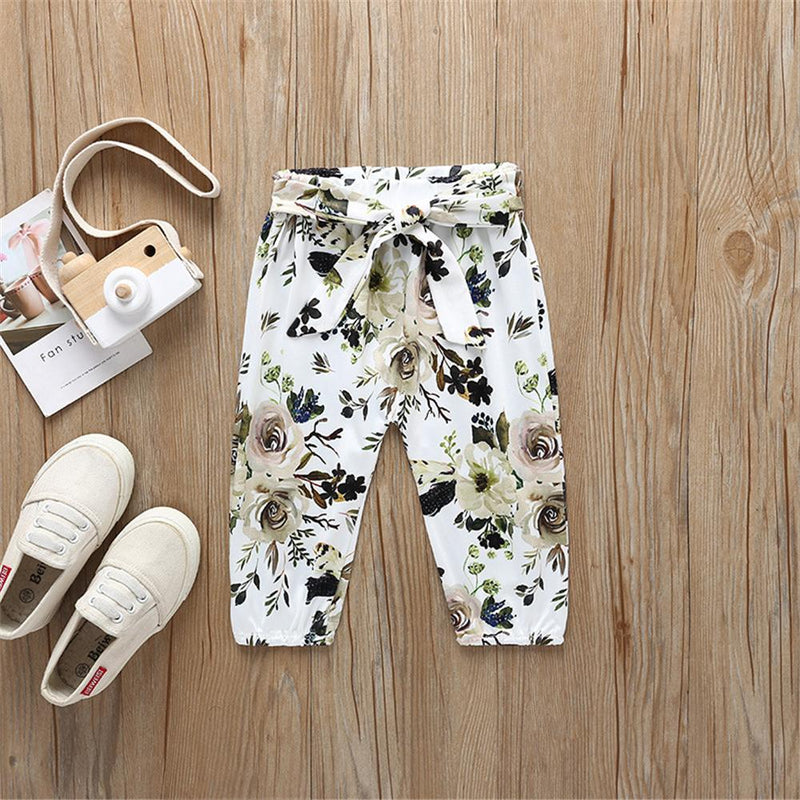 Baby Girls Solid Romper & Floral Trousers Baby Wholesale Clothes - PrettyKid