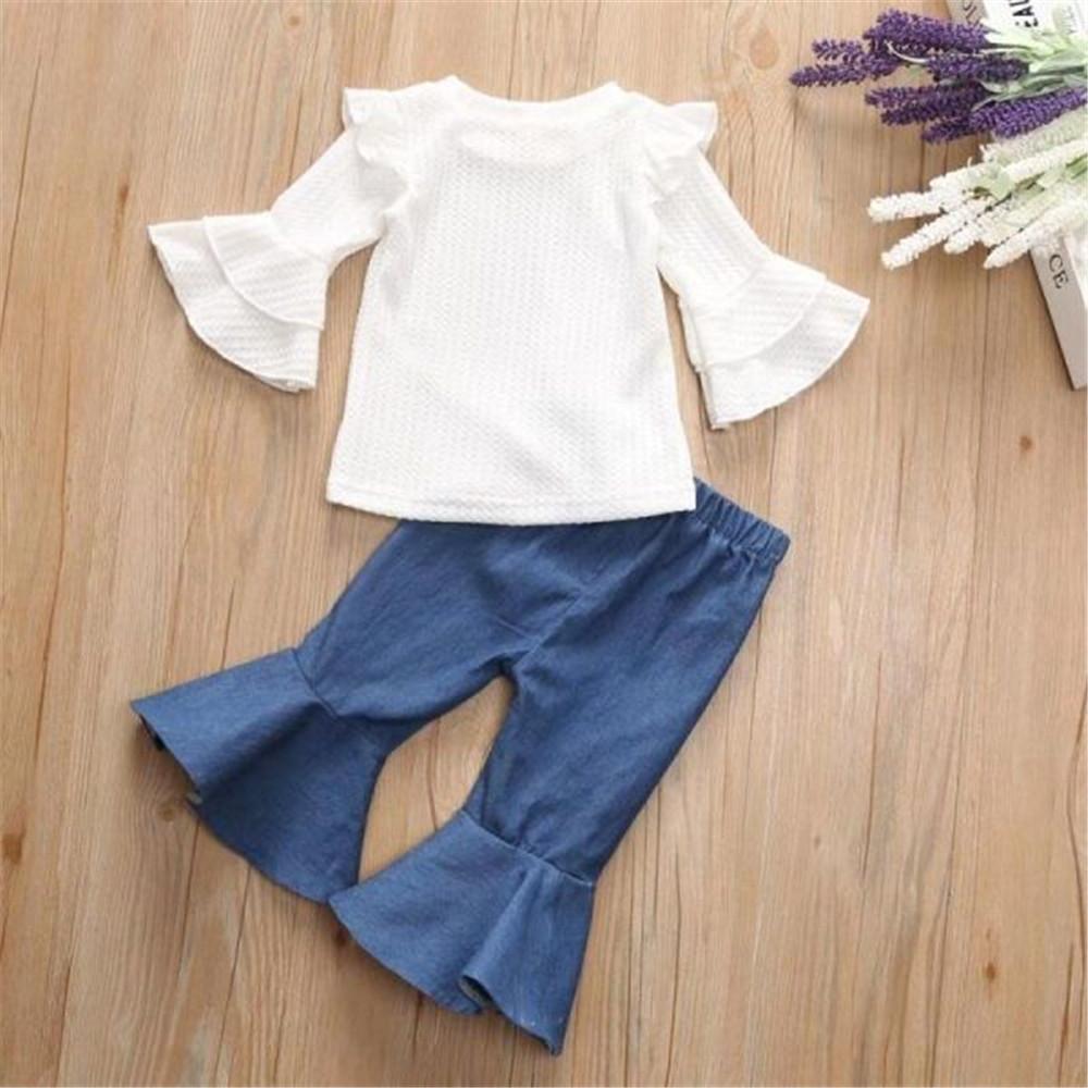 Girls Solid Ruffle Casual Blouse & Pants - PrettyKid