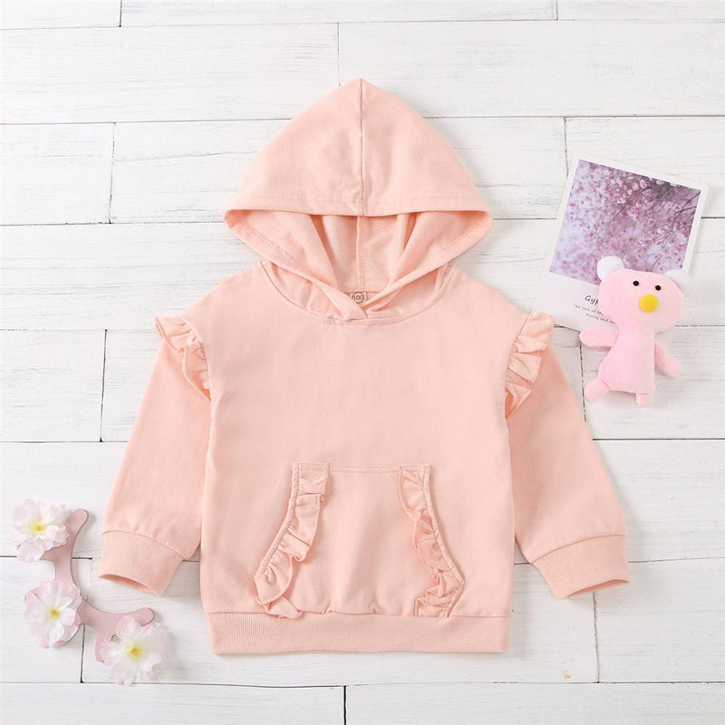 Girls Solid Ruffle Long Sleeve Hooded Top Wholesale Boutique Girl Clothing - PrettyKid
